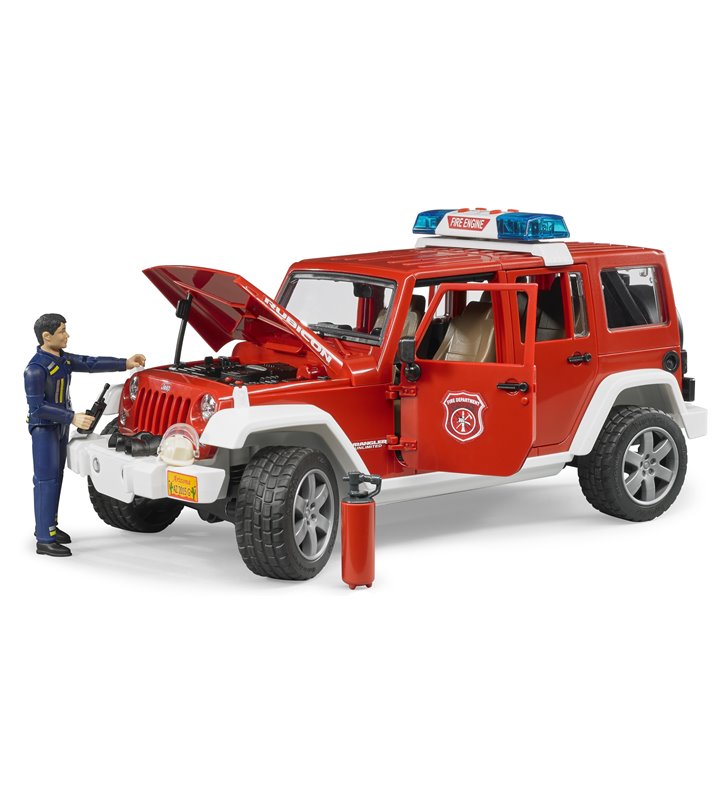 Jeep Wrangler straż pożarna z figurką Bruder 02528