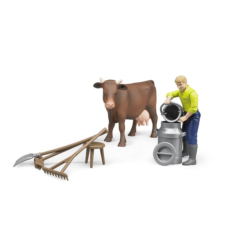Figurka farmera i krowy z akcesoriami Bruder 62605