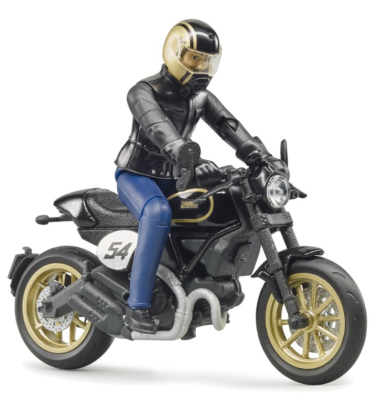 Motocykl Scrambler Ducati Cafe Racer z figurką kierowcy Bruder 63050