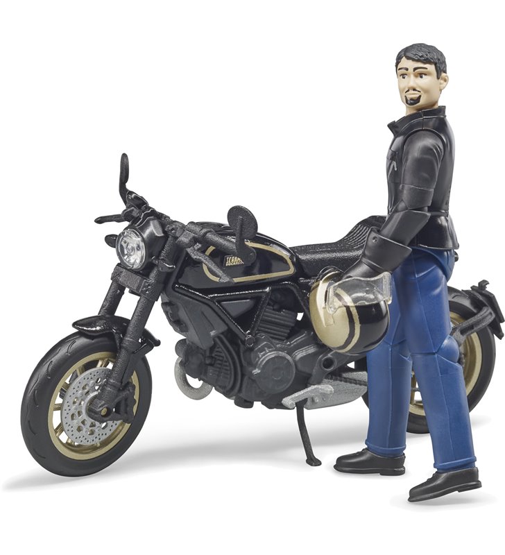 Motocykl Scrambler Ducati Cafe Racer z figurką kierowcy Bruder 63050