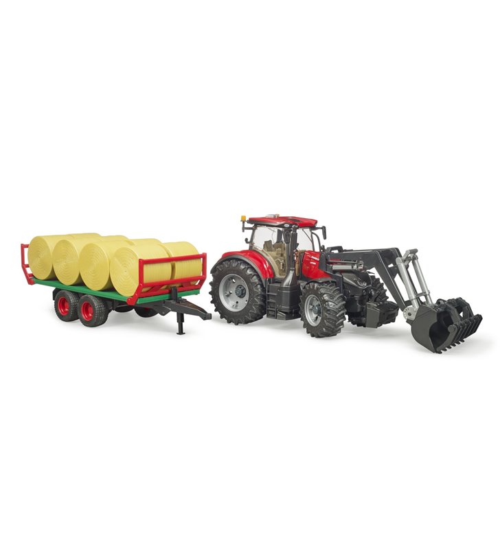 Traktor Case IH Optum 300 CVX z ładowarką i przyczepą z belami słomy Bruder 03198