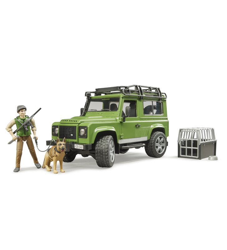 Land Rover Defender z figurką leśnika i z psem Bruder 02587