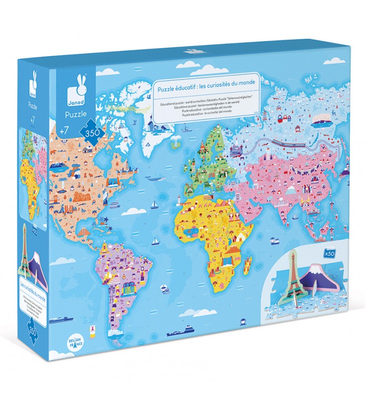 Puzzle edukacyjne z figurkami 3D Cuda świata Janod 02677