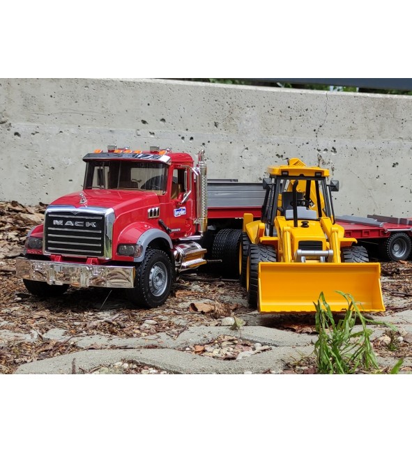 MACK Ciężarówka z naczepą i koparko-ładowarką JCB 4CX Bruder 02813