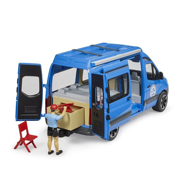 MB Sprinter Camper niebieski z figurką i akcesoriami Bruder 02684