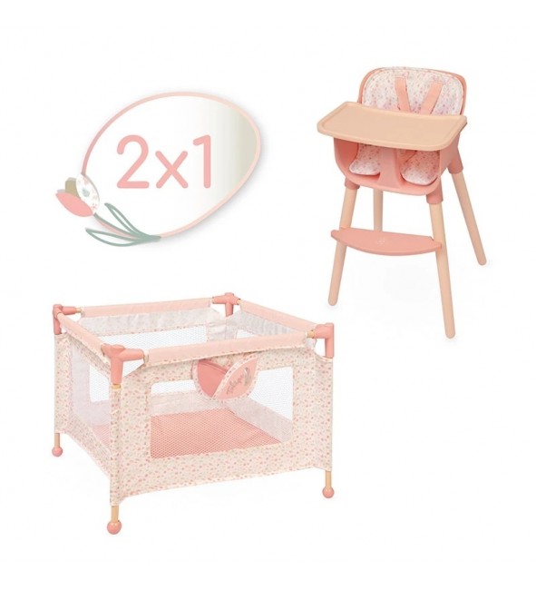 Krzesełko do karmienia i łóżeczko dla lalek 2w1 DeCuevas Toys 40074