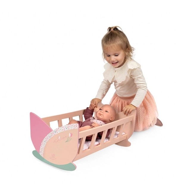 Drewniana kołyska dla lalek Tulipe + metracyk DeCuevas Toys 55174