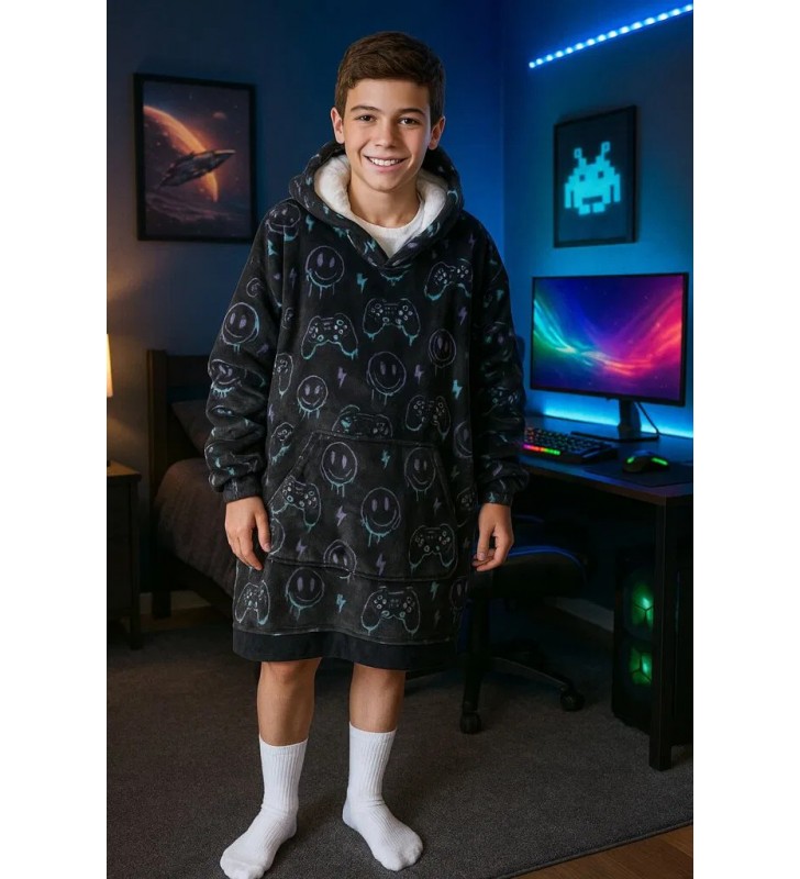 Bluza koc Oversize dla dzieci Print Gry Cozy Noxxiez CH340