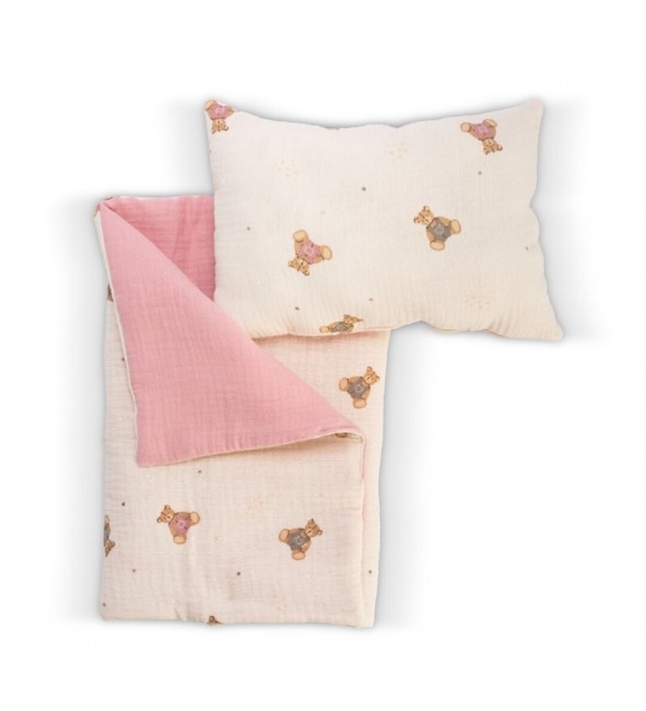 Pościel róż w misie do łóżeczka dla lalki Asi 3991104