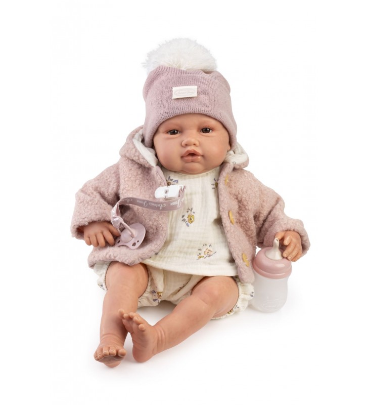 Lalka hiszpańska Reborn 50cm Baby Love w kurtce z butelką Antonio Juan 82405
