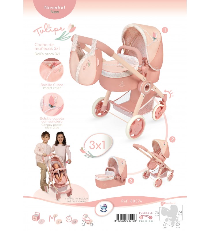 Składany wózek dla lalek Tulipe 3w1 DeCuevas Toys 80574