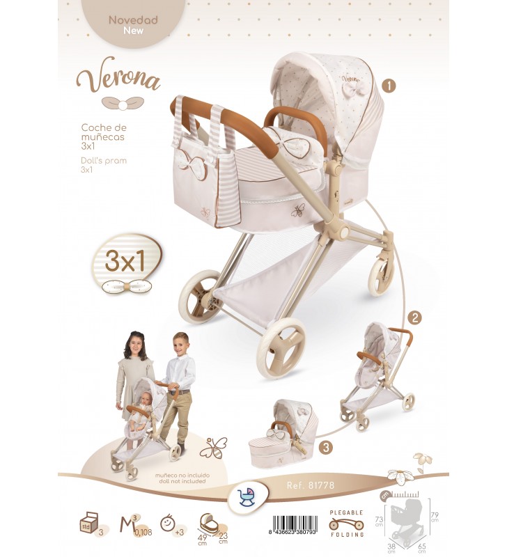Wózek dla lalek Verona 3w1 DeCuevas Toys 81778