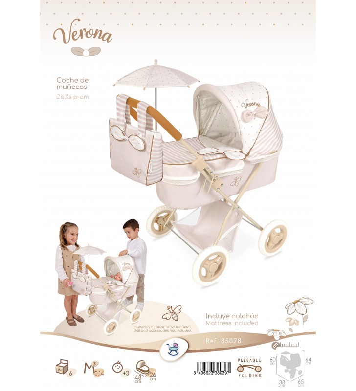 Wózek dla lalek Verona z parasolką DeCuevas Toys 85078