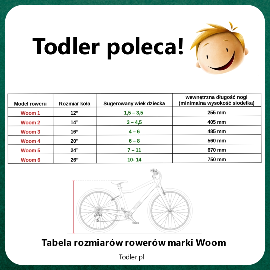 Tabela rozmiarów rowerów Woom